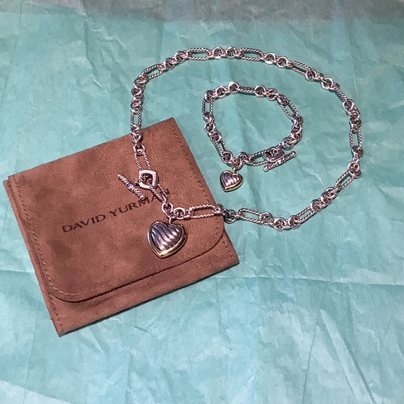 💖 David Yurman - Heart Charm Figaro Chain Toggle Necklace and Bracelet Set - Picture 3 of 13